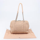 Miu Miu Gathered Chain Shoulder Bag Leather Beige Silver Auth 207262V-12