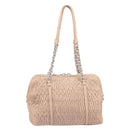 Miu Miu Gathered Chain Shoulder Bag Leather Beige Silver Auth 207262V-2