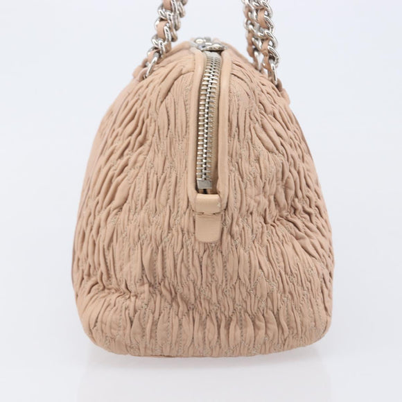 Miu Miu Gathered Chain Shoulder Bag Leather Beige Silver Auth 207262V
