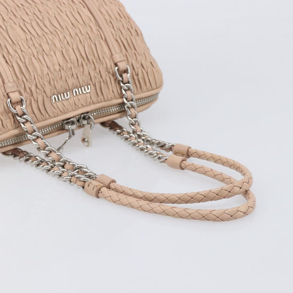 Miu Miu Gathered Chain Shoulder Bag Leather Beige Silver Auth 207262V