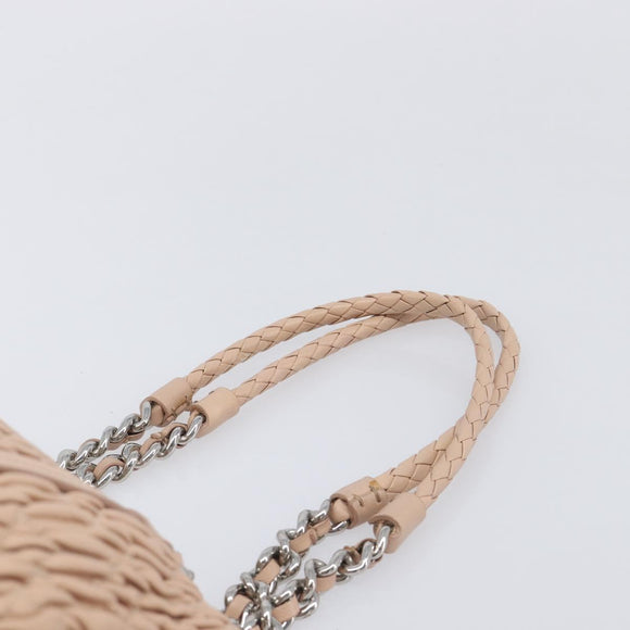 Miu Miu Gathered Chain Shoulder Bag Leather Beige Silver Auth 207262V