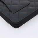 CHANEL Cambon Line Matelasse Long Wallet Leather Black Silver CC Auth 207270V-17