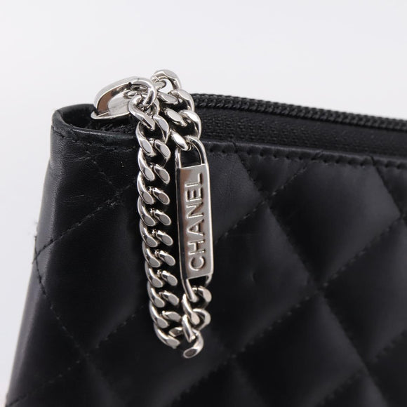 CHANEL Cambon Line Matelasse Long Wallet Leather Black Silver CC Auth 207270V