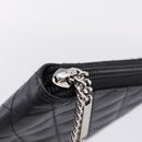 CHANEL Cambon Line Matelasse Long Wallet Leather Black Silver CC Auth 207270V-7