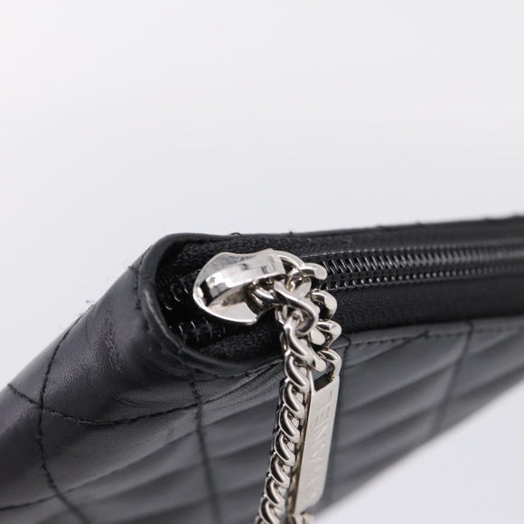 CHANEL Cambon Line Matelasse Long Wallet Leather Black Silver CC Auth 207270V