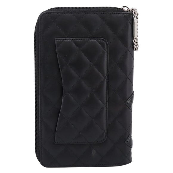 CHANEL Cambon Line Matelasse Long Wallet Leather Black Silver CC Auth 207270V