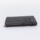 CHANEL Cambon Line Matelasse Long Wallet Leather Black Silver CC Auth 207270V-4