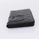 CHANEL Cambon Line Matelasse Long Wallet Leather Black Silver CC Auth 207270V-6