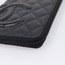 CHANEL Cambon Line Matelasse Long Wallet Leather Black Silver CC Auth 207270V-14