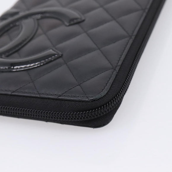 CHANEL Cambon Line Matelasse Long Wallet Leather Black Silver CC Auth 207270V