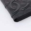 CHANEL Cambon Line Matelasse Long Wallet Leather Black Silver CC Auth 207270V-15