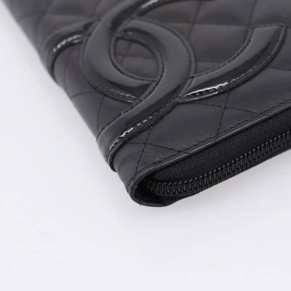 CHANEL Cambon Line Matelasse Long Wallet Leather Black Silver CC Auth 207270V