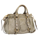 Miu Miu Vitellolux Hand Bag Leather 2way Beige Gold Tone Auth 207282V-1