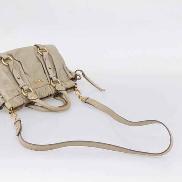 Miu Miu Vitellolux Hand Bag Leather 2way Beige Gold Tone Auth 207282V