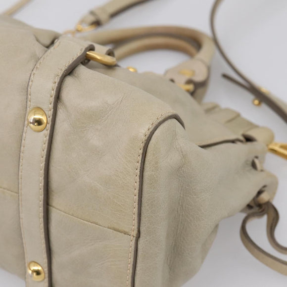 Miu Miu Vitellolux Hand Bag Leather 2way Beige Gold Tone Auth 207282V