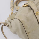 Miu Miu Vitellolux Hand Bag Leather 2way Beige Gold Tone Auth 207282V-14