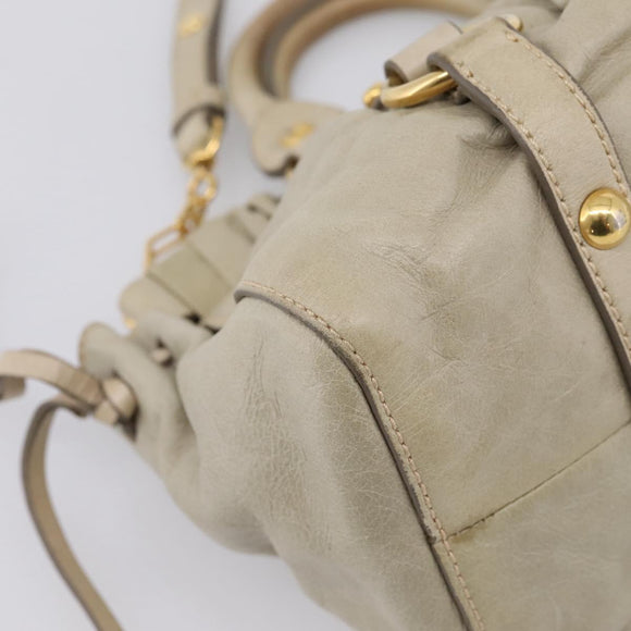 Miu Miu Vitellolux Hand Bag Leather 2way Beige Gold Tone Auth 207282V
