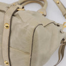 Miu Miu Vitellolux Hand Bag Leather 2way Beige Gold Tone Auth 207282V-15