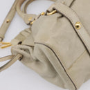 Miu Miu Vitellolux Hand Bag Leather 2way Beige Gold Tone Auth 207282V-16