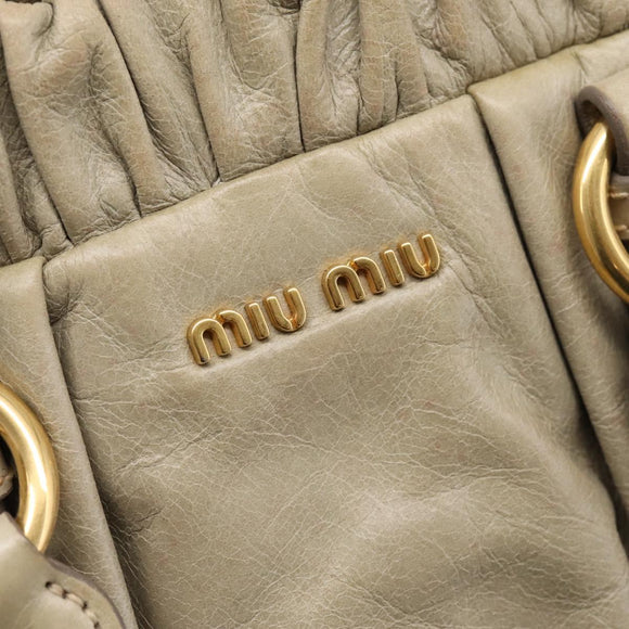 Miu Miu Vitellolux Hand Bag Leather 2way Beige Gold Tone Auth 207282V