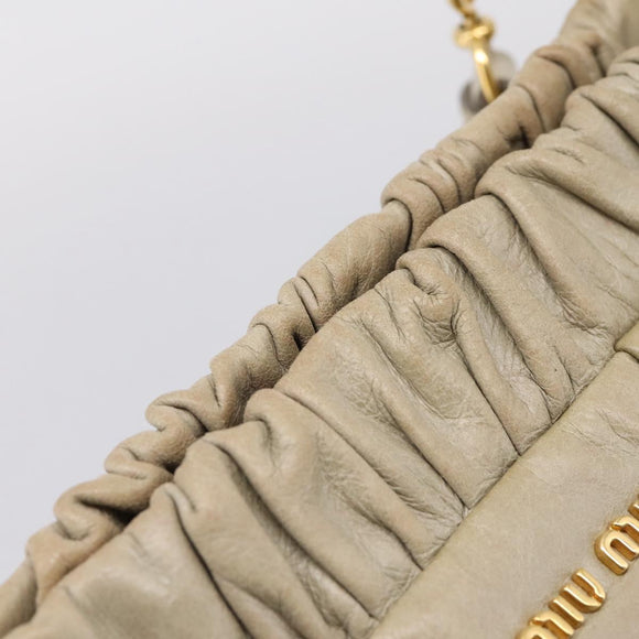 Miu Miu Vitellolux Hand Bag Leather 2way Beige Gold Tone Auth 207282V