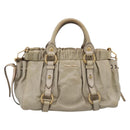 Miu Miu Vitellolux Hand Bag Leather 2way Beige Gold Tone Auth 207282V-2