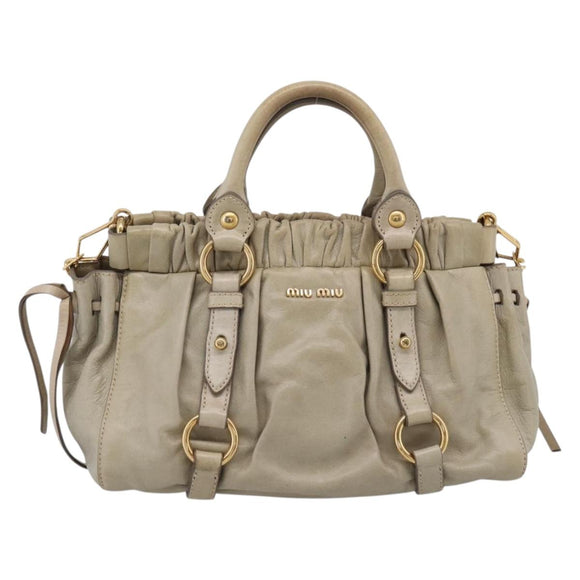 Miu Miu Vitellolux Hand Bag Leather 2way Beige Gold Tone Auth 207282V