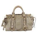 Miu Miu Vitellolux Hand Bag Leather 2way Beige Gold Tone Auth 207282V-3