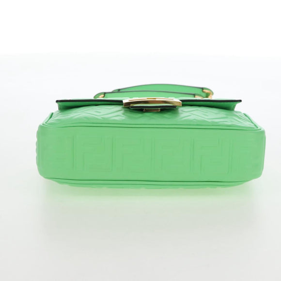 FENDI Zucca Baguette Chain Midi Shoulder Bag Leather Green 8BR793 Auth 207284SM