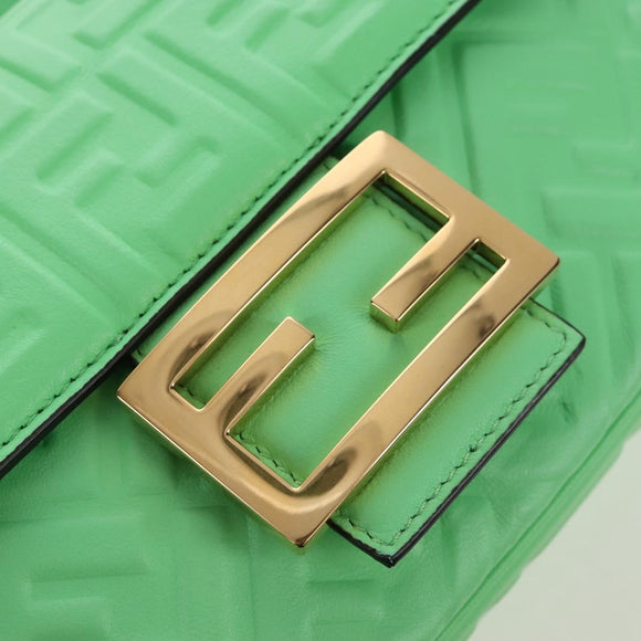 FENDI Zucca Baguette Chain Midi Shoulder Bag Leather Green 8BR793 Auth 207284SM