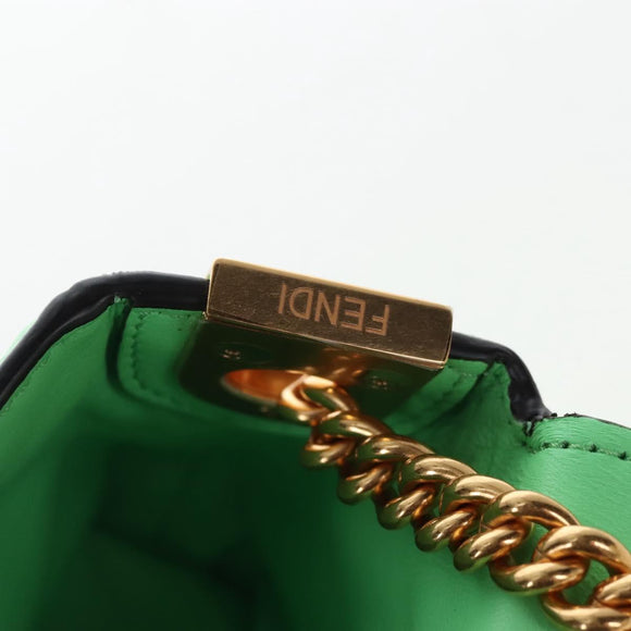 FENDI Zucca Baguette Chain Midi Shoulder Bag Leather Green 8BR793 Auth 207284SM