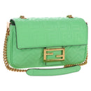 FENDI Zucca Baguette Chain Midi Shoulder Bag Leather Green 8BR793 Auth 207284SM-1