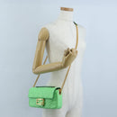 FENDI Zucca Baguette Chain Midi Shoulder Bag Leather Green 8BR793 Auth 207284SM-27