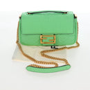 FENDI Zucca Baguette Chain Midi Shoulder Bag Leather Green 8BR793 Auth 207284SM-28