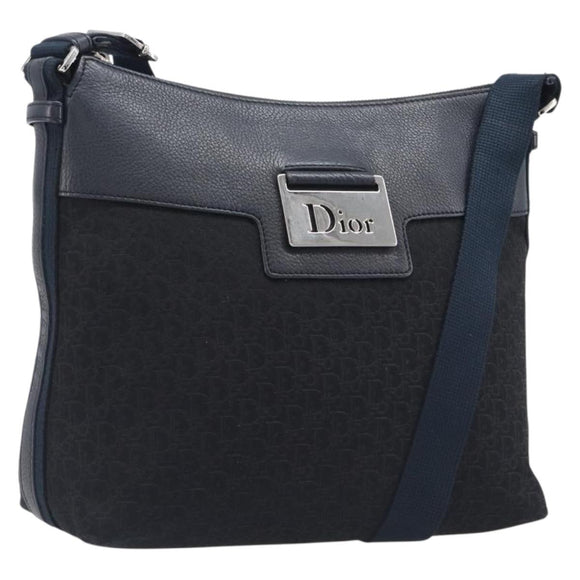 Christian Dior Trotter Canvas Street Chic Shoulder Bag Black Silver Auth 207285A