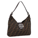FENDI Zucca Canvas Mamma Baguette Shoulder Bag Black Silver Auth 207287V-1