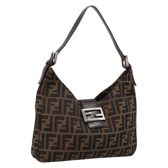 FENDI Zucca Canvas Mamma Baguette Shoulder Bag Black Silver Auth 207287V