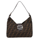 FENDI Zucca Canvas Mamma Baguette Shoulder Bag Black Silver Auth 207287V-13