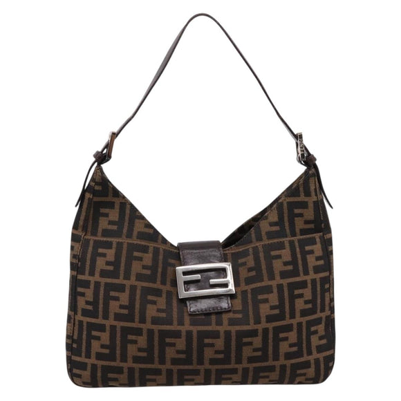 FENDI Zucca Canvas Mamma Baguette Shoulder Bag Black Silver Auth 207287V