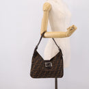 FENDI Zucca Canvas Mamma Baguette Shoulder Bag Black Silver Auth 207287V-24