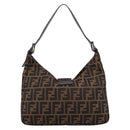 FENDI Zucca Canvas Mamma Baguette Shoulder Bag Black Silver Auth 207287V-2