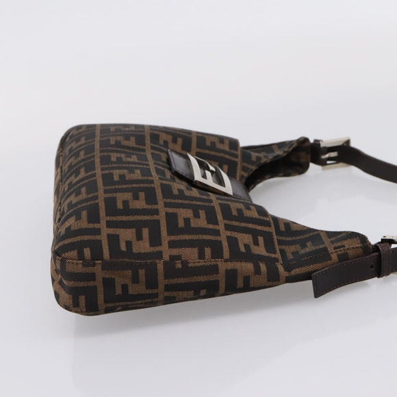 FENDI Zucca Canvas Mamma Baguette Shoulder Bag Black Silver Auth 207287V