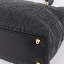 Christian Dior Lady Dior Canage Hand Bag Leather Black Gold Tone Auth 207288A-9