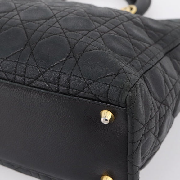 Christian Dior Lady Dior Canage Hand Bag Leather Black Gold Tone Auth 207288A