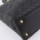 Christian Dior Lady Dior Canage Hand Bag Leather Black Gold Tone Auth 207288A-14