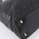 Christian Dior Lady Dior Canage Hand Bag Leather Black Gold Tone Auth 207288A-16