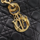 Christian Dior Lady Dior Canage Hand Bag Leather Black Gold Tone Auth 207288A-17