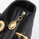 Christian Dior Lady Dior Canage Hand Bag Leather Black Gold Tone Auth 207288A-10