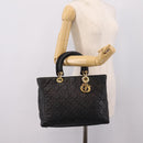 Christian Dior Lady Dior Canage Hand Bag Leather Black Gold Tone Auth 207288A-22