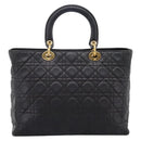 Christian Dior Lady Dior Canage Hand Bag Leather Black Gold Tone Auth 207288A-2